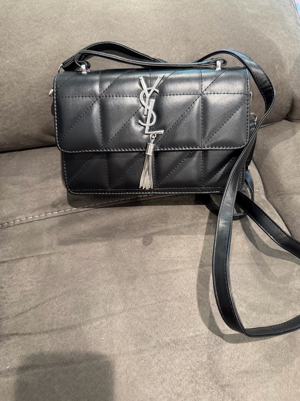 New designer inspired Black Quilted Leather Crossbody with Silver Tassel